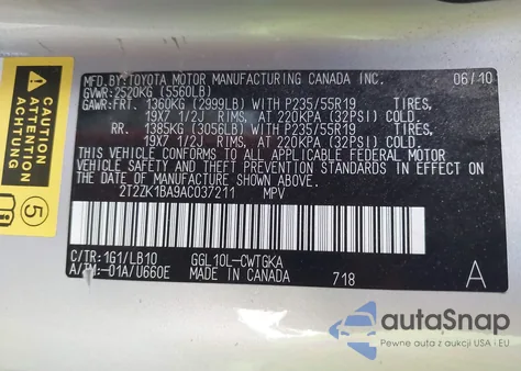 2010 Lexus Rx 350 z USA, uszkodzony, nr VIN 2T2ZK1BA9AC037211